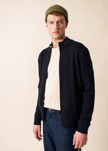 Load image into Gallery viewer, Model wearing Saint James - Cardigan Zip Equip in Navy.