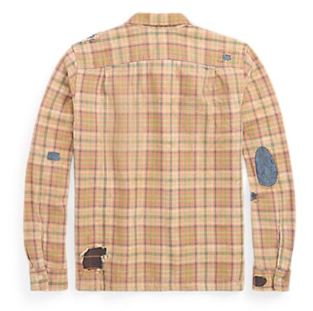 RRL - LS Cotton Twill Plaid Carter Camp Shirt w/ Patch Repairs - back