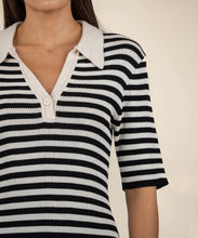 Load image into Gallery viewer, Model wearing Kut from the Kloth - Apollonia Knit V-Neck Dress in Black/White.