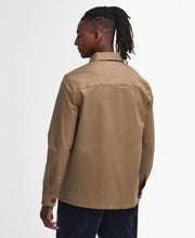 Load image into Gallery viewer, Model wearing Barbour Ruxton Tailored Stretch Twill Overshirt in Stone - back.