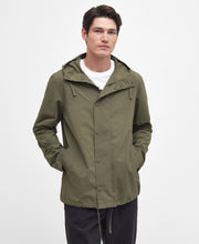 Load image into Gallery viewer, Model wearing Barbour Quay Showerproof Jacket in Olive.