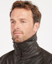 Load image into Gallery viewer, Model wearing Barbour Bedale Wax Jacket in Rustic.