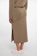 Load image into Gallery viewer, Model wearing Rino & Pelle - Sandy Neoprene/Scuba Skirt in Dark Khaki - back.