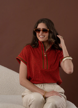 Load image into Gallery viewer, Model wearing Emily McCarthy - Poppy Pullover in Red Tonal Monogram.