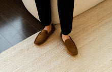 Load image into Gallery viewer, Model wearing Oliver Cabell Men's Driving Loafers in Chestnut.