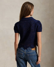 Load image into Gallery viewer, Model wearing Polo Ralph Lauren - Pointelle Cotton Polo Shirt in Spring Navy - back.