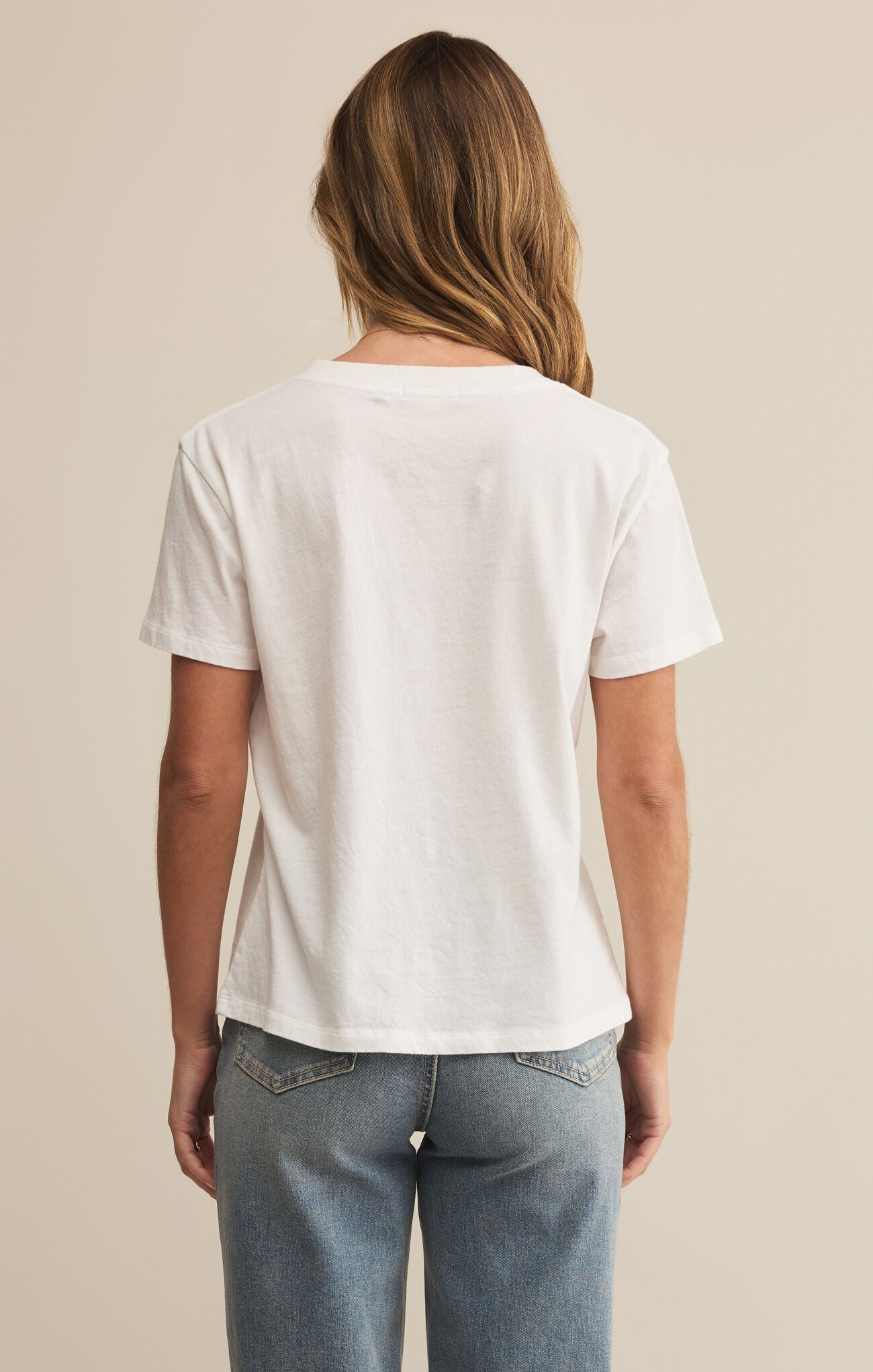 Model wearing ZSupply Weekdays V-Neck Tee in White - back.