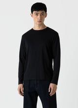 Load image into Gallery viewer, Model wearing Sunspel Classic LS Crew Neck T-shirt in White.