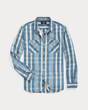 Load image into Gallery viewer, RRL - Indigo Plaid Cotton-Linen Workshirt in Indigo/Creme.