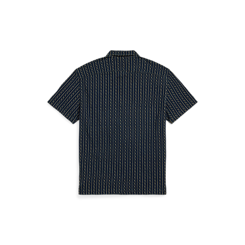 RRL - SS Indigo Print Jersey Camp Shirt in Indigo Multi - back.