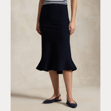 Load image into Gallery viewer, Model wearing Polo Ralph Lauren - Flared Knit Skirt in Hunter Navy.