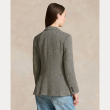 Load image into Gallery viewer, Model wearing Polo Ralph Lauren - Herringbone Linen Blend Heritage Blazer in Black/Cream Herringbone - back.