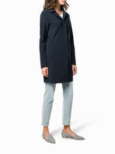 Load image into Gallery viewer, Model wearing Herno Women's Act First Scuba Snap Front Jacket in Blu Navy.