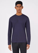 Load image into Gallery viewer, Model wearing Sunspel - Riviera LS Crew Neck Supima Cotton T-shirt in Navy.