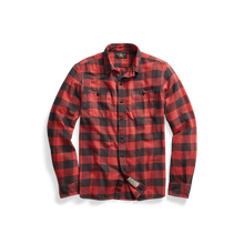 Load image into Gallery viewer, RRL - Long-Sleeve Twill Plaid Farrell Workshirt in Red/Black.