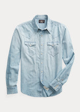 Load image into Gallery viewer, RRL slim fit chambray western shirt in Davey Wash.