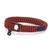 Load image into Gallery viewer, Pig & Hen Sharp Simon bracelet in coral, red and navy with black buckle.