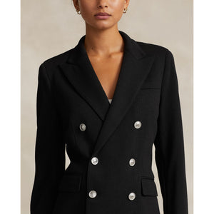 Model wearing Polo Ralph Lauren - Knit Double-Breasted Blazer in Black.