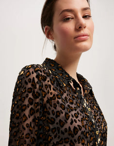 Model wearing Leo & Ugo - Clara Buttondown Shirt in Black/Gold.