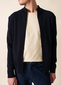 Model wearing Saint James - Cardigan Zip Equip in Navy.