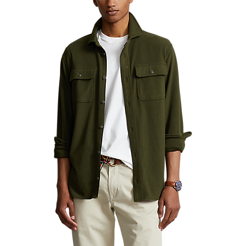 Model wearing POLO Ralph Lauren - L/S Knit Flannel Sportshirt in Company Olive.