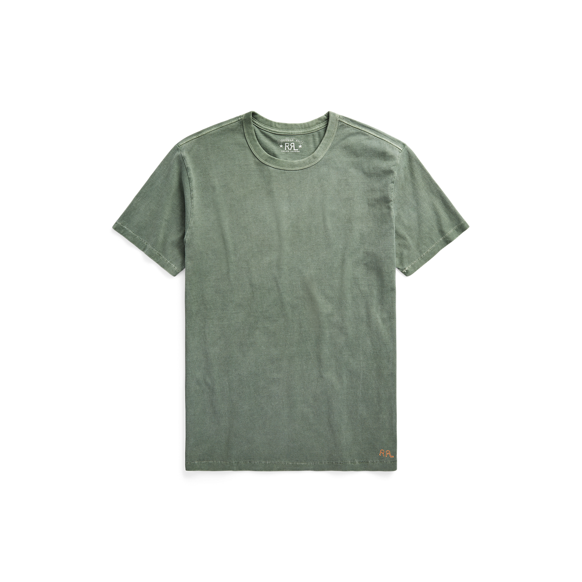 RRL - S/S Garment-Dyed Crewneck T-Shirt in Forest Green.