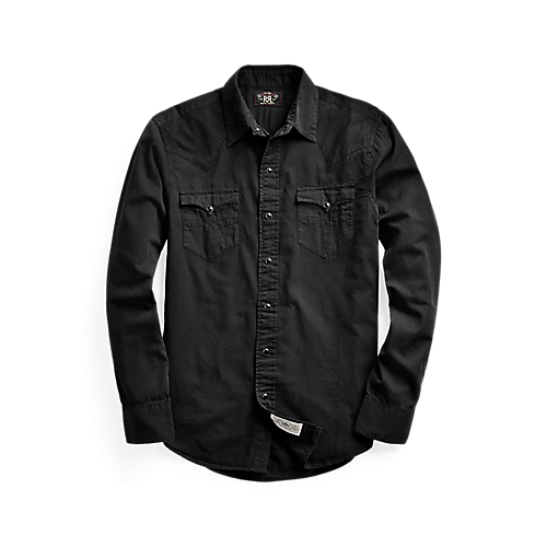 RRL - L/S Cotton/Twill Heritage Western Style Workshirt in Polo Black.