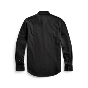 RRL - L/S Cotton/Twill Heritage Western Style Workshirt in Polo Black - back.
