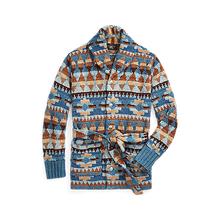 Load image into Gallery viewer, RRL - L/S Cotton/Linen/Silk Ranch Shawl Cardigan Sweater w/ Belt in Blue Multi.
