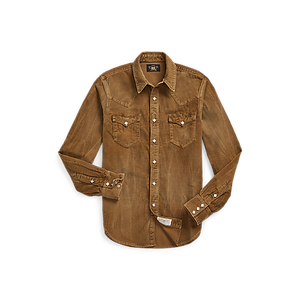 RRL - L/S Cotton/Corduroy Buffalo Western Workshirt in Faded Tan.