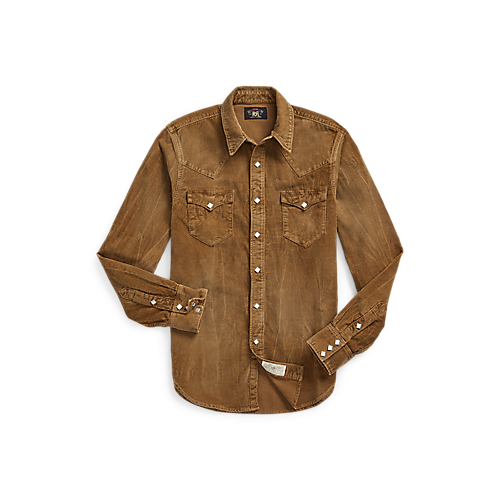 RRL - L/S Cotton/Corduroy Buffalo Western Workshirt in Faded Tan.