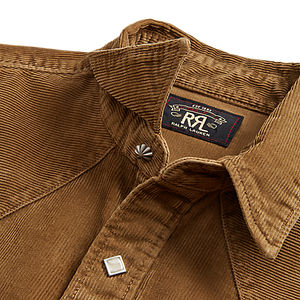 RRL - L/S Cotton/Corduroy Buffalo Western Workshirt in Faded Tan.