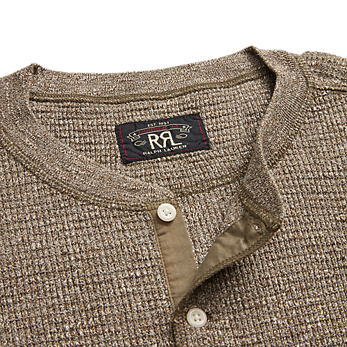 RRL - L/S Waffle Knit Henley in Olive Heather.