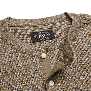 RRL - L/S Waffle Knit Henley in Olive Heather.