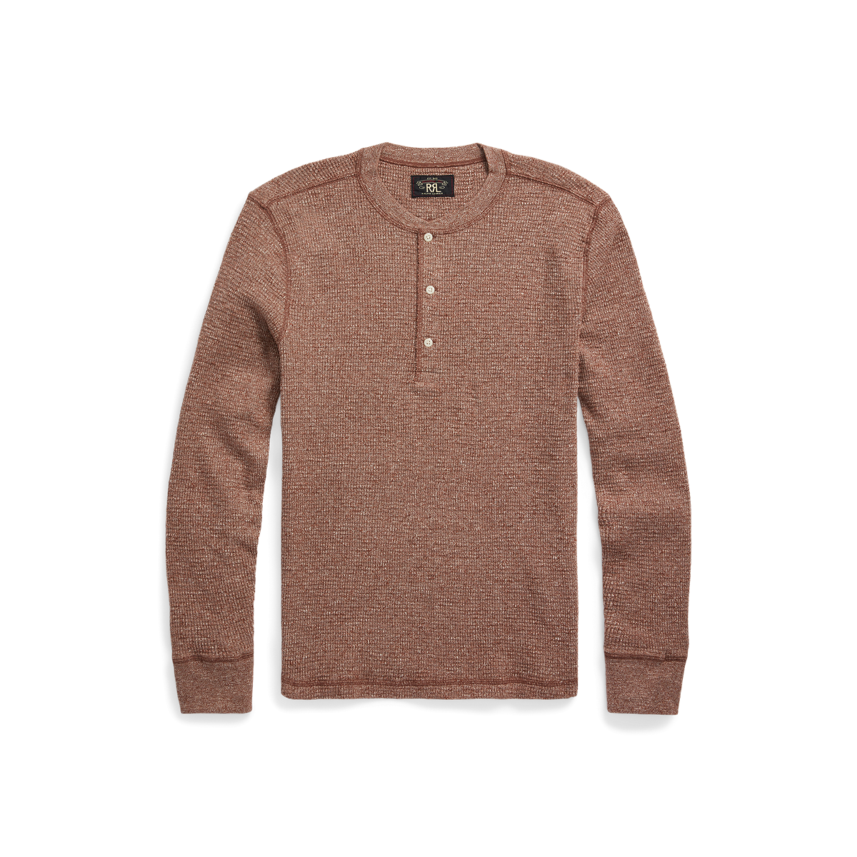 RRL - L/S Waffle Knit Henley in Brown Heather.