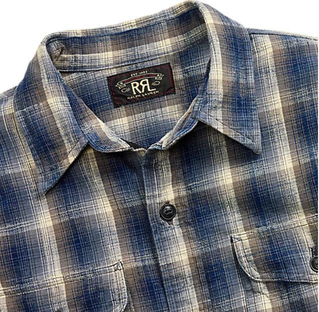 RRL - LS Cotton Plainweave Plaid Jasper Workshirt - close up