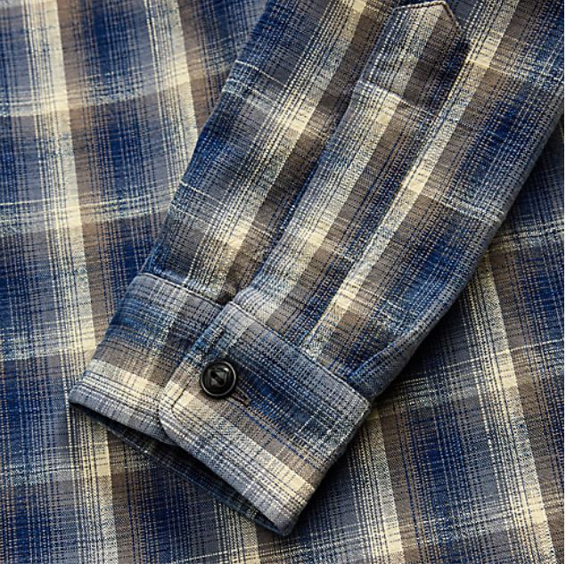 RRL - LS Cotton Plainweave Plaid Jasper Workshirt - close up sleeve