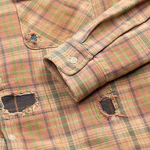 Load image into Gallery viewer, RRL - LS Cotton Twill Plaid Carter Camp Shirt w/ Patch Repairs
