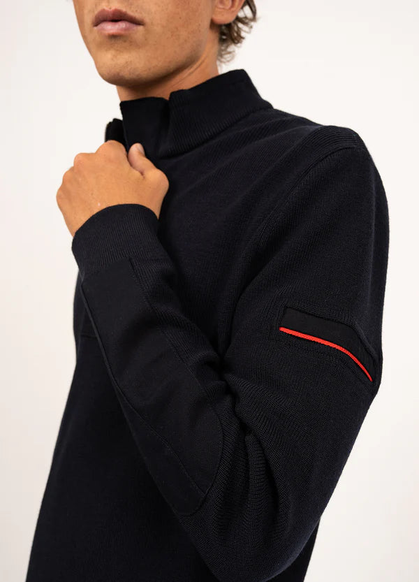 Model wearing Saint James - Loup de Mer II in Navy.