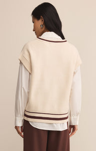 Model wearing ZSupply Fletcher Sweater Vest in Crystal - back.