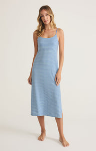 Model wearing ZSupply Sunday Rib Dress in Salt Water.