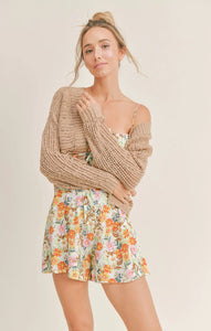 Model wearing Sadie & Sage - Kona Coffee Cardigan in Tan.