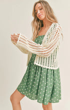 Load image into Gallery viewer, Model wearing Sadie &amp; Sage - Alexia Open Knit Cardigan in Ivory.
