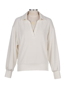 Kut from the Kloth - Audrina LS Half Placket Knit Top in Ivory.