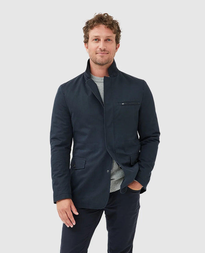 Model wearing Rodd & Gunn - Winscombe Jacket in Midnight.