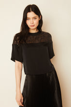 Load image into Gallery viewer, Model wearing Caballero - Gabriella Sparkle Scallop Top in Black.

