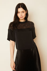 Model wearing Caballero - Gabriella Sparkle Scallop Top in Black.