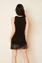 Load image into Gallery viewer, Model wearing Caballero - Lana Black Fringe Hem Dress - back.
