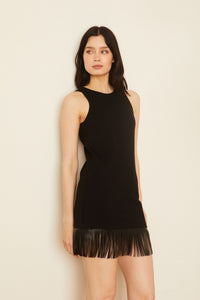 Model wearing Caballero - Lana Black Fringe Hem Dress.