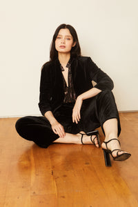 Model wearing Caballero - Bex Black Velvet Blazer.